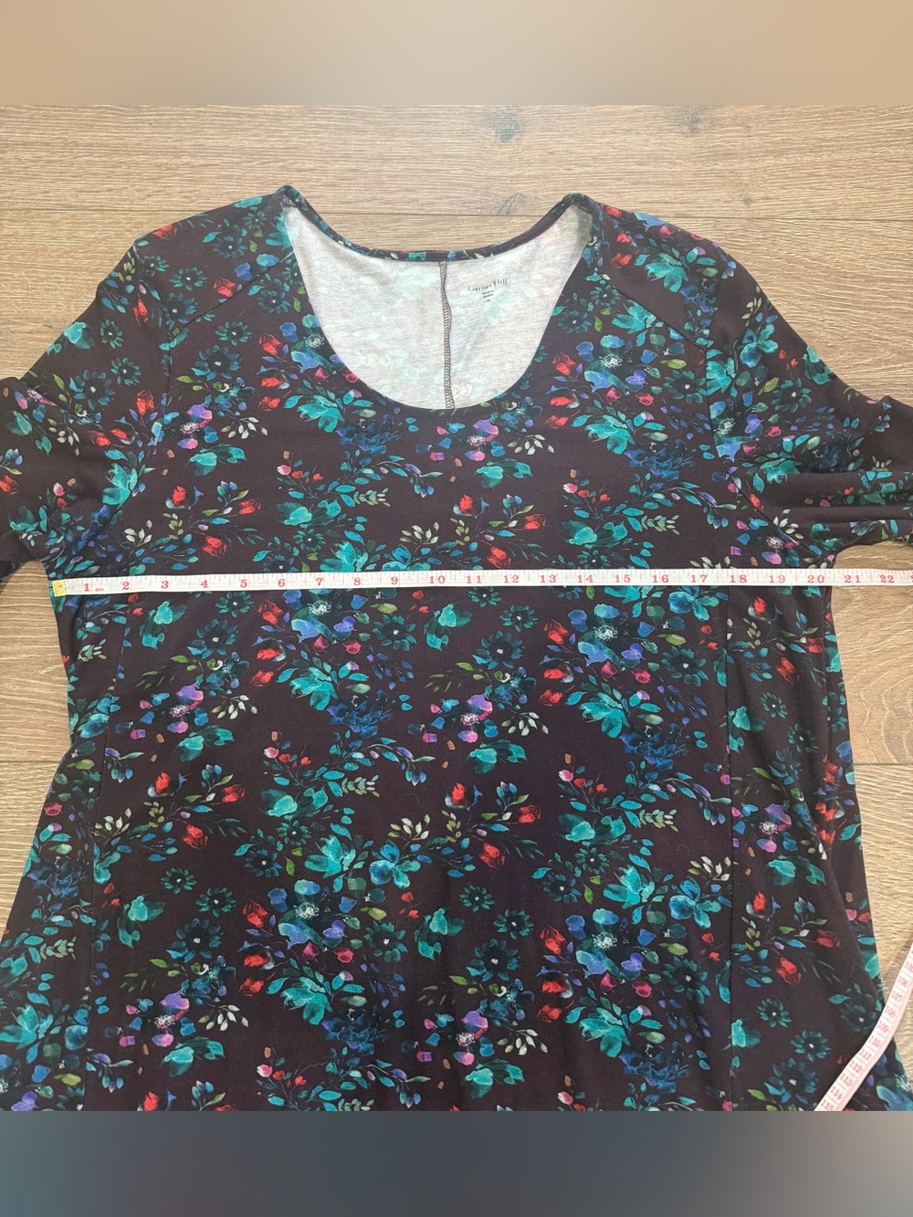 Garnet Hill Womens 3/4 Sleeve Trapeze Dress Stretch Blue Watercolor Floral XL - Picture 8 of 9